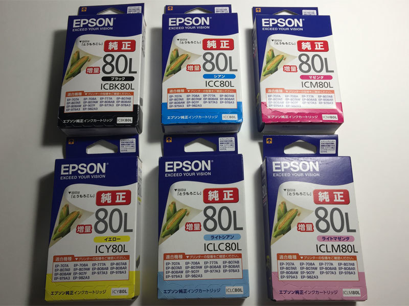 人気SALE，100%新品 3 エプソン純正80L増量 インクカートリッジ 全6色セット(エプソン)｜売買されたオークション情報、yahooの商品情報をアーカイブ公開 - オークファン エプソン