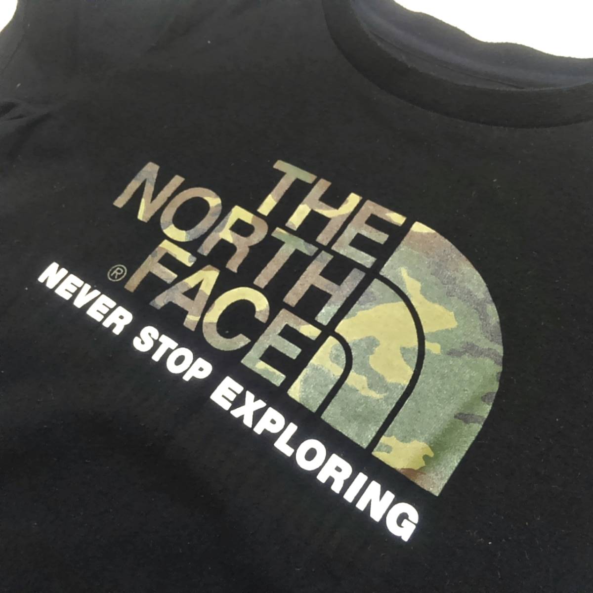 ◇ザ ノースフェイス◇カモフラロゴの半袖Tシャツ(120cm)黒 迷彩 