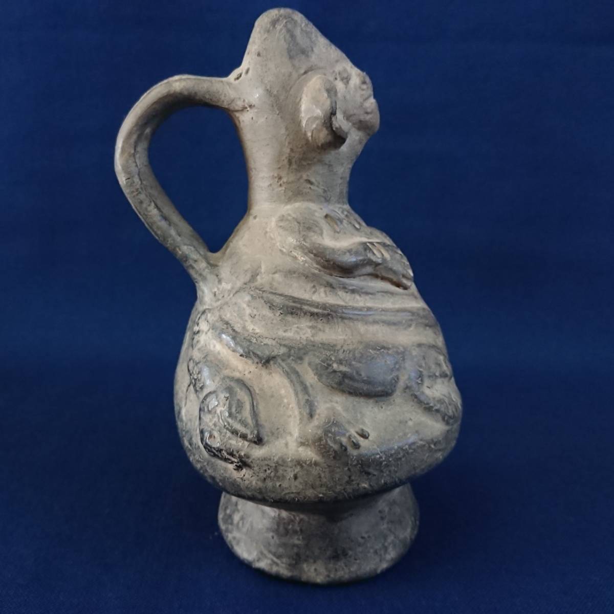 プレ・インカ 黒陶壺 人物/土器/古代/インカ帝国/アンデス/出土品/N412 