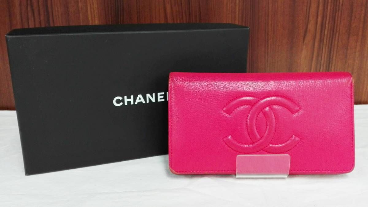 CHANEL シャネル レザー ココマーク 二つ折り 長財布 ピンク シルバー