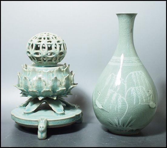 リラクゼーション 人間国宝 柳根瀅 海剛 高麗青磁 香炉 共箱 陶芸 骨董品