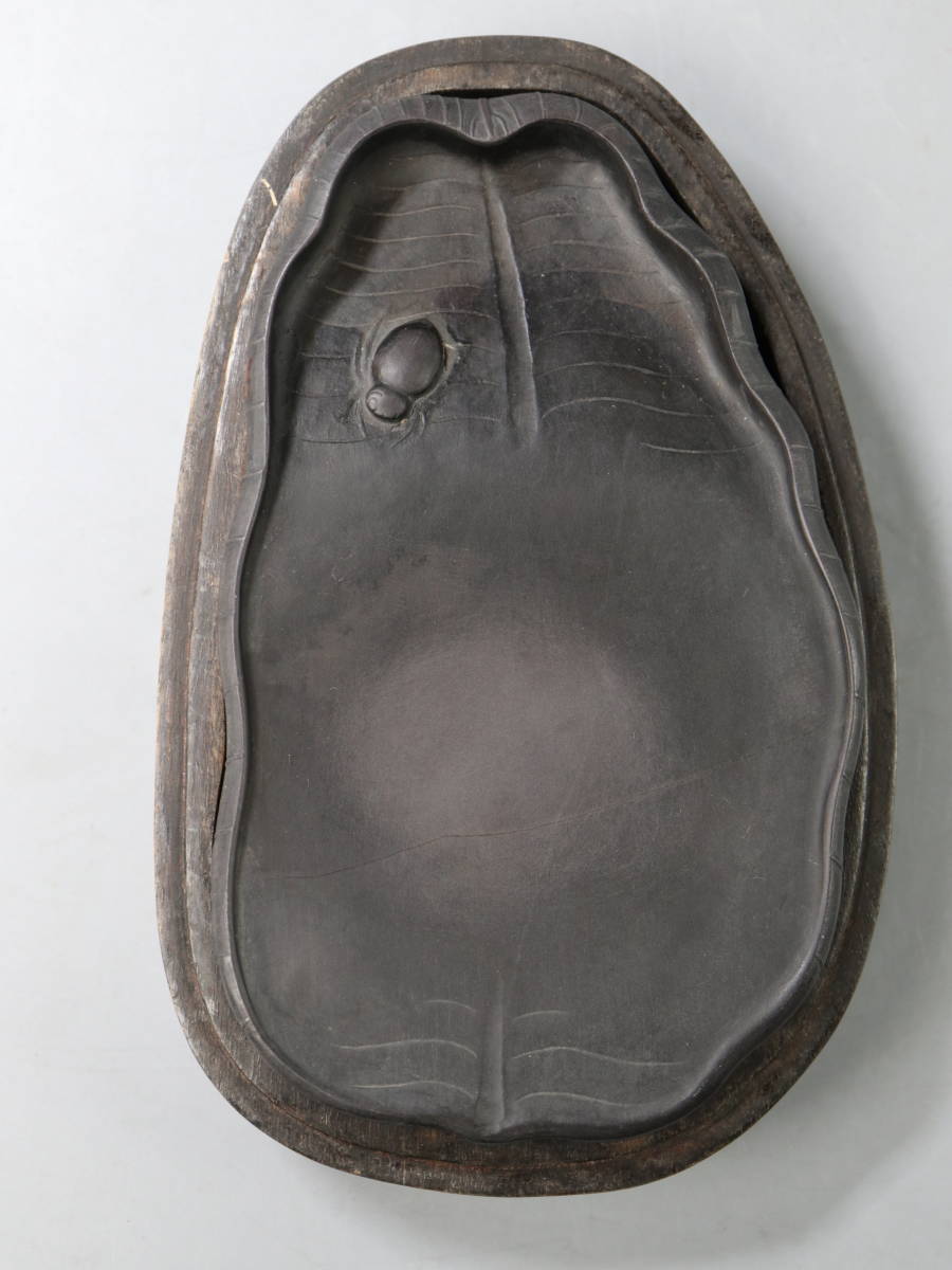 古硯 葉形硯 蜘蛛 端渓硯 唐木箱付き 文房具 硯 b11265 2026年最新