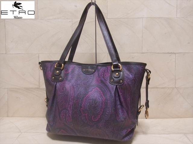 美品✨ETRO エトロ トートバッグ 渋く ペイズリー柄 PVC×レザー ブラック系