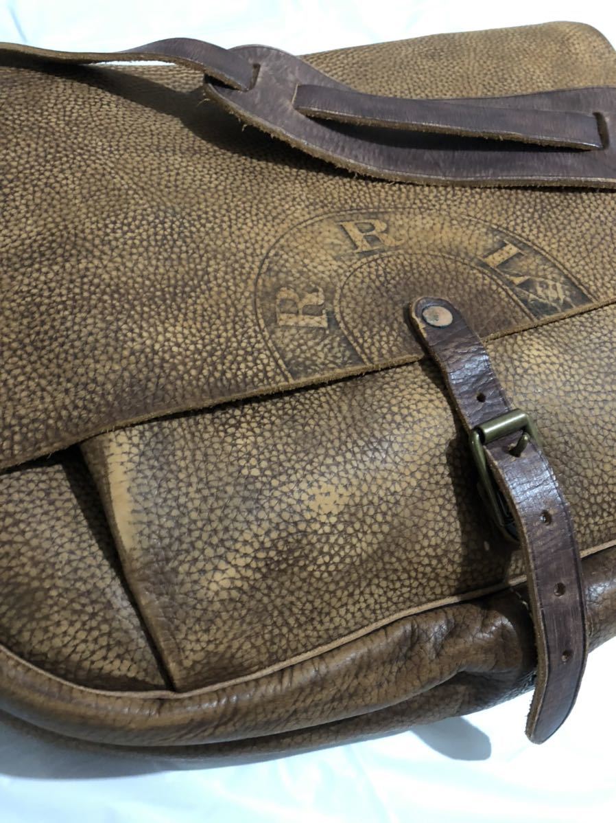 RRL 値下げ交渉あり。RRLダブルアールエル新品タグ付き バッグ　メール　メッセンジャー　レザー　 タグ付未使用ダブルアールエル デニム トートバッグ