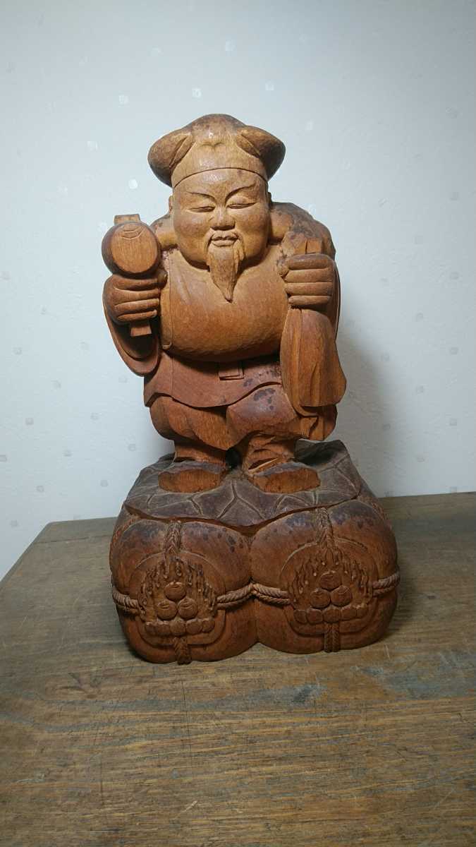大黒様 木彫り 一刀彫り 大黒天 拝刀 戦前 仏教美術 仏像 縁起物 置物