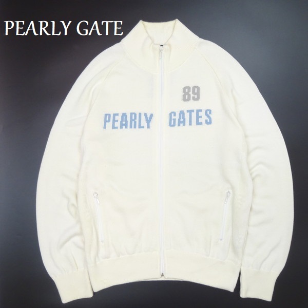 PEARLY セーター アイボリー | 美品パーリーゲイツ 裏地付き 異 ＜ジャガードロゴ総柄＞ 14Gクルーネックニットプルオーバー PG 12G部分ジャガードカシミヤ100クルーネックニットプルオーバー サイズ0(S)公式 パーリーゲイツ GATES レディース ニット｜中古ゴルフウェア