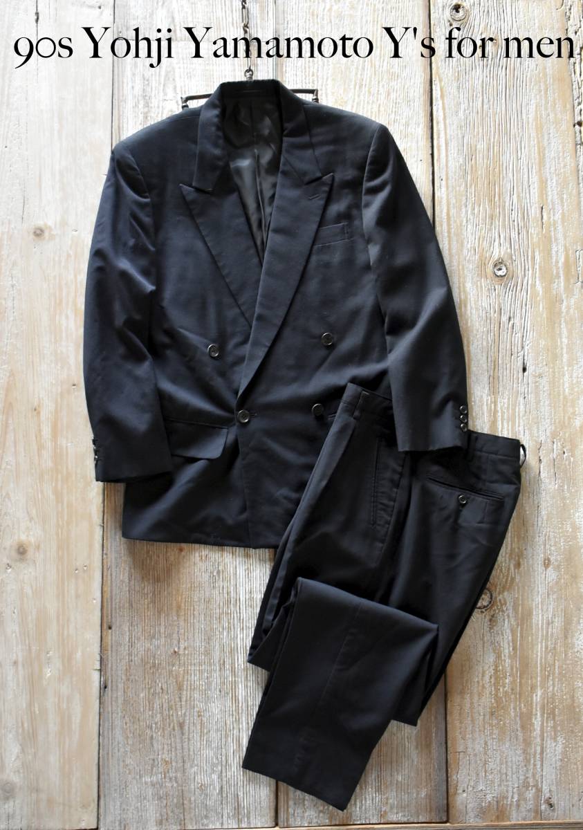 Y's for men 90s ウールギャバ セットアップ 黒 s 希少 日本製 90s Yohji Yamamoto Y's for men ウールギャバ