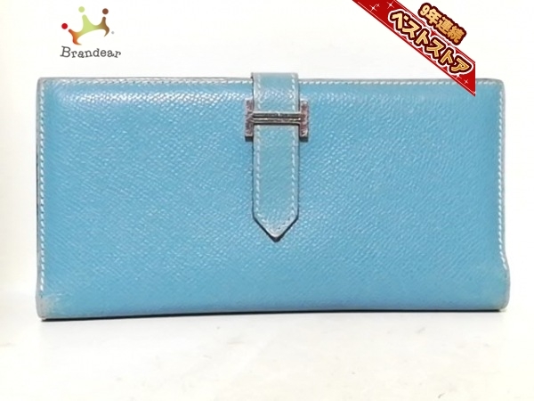 エルメス HERMES 長財布 ベアンデュプリ ヴォーエプソン ブルージーン 新型金具 □J 財布