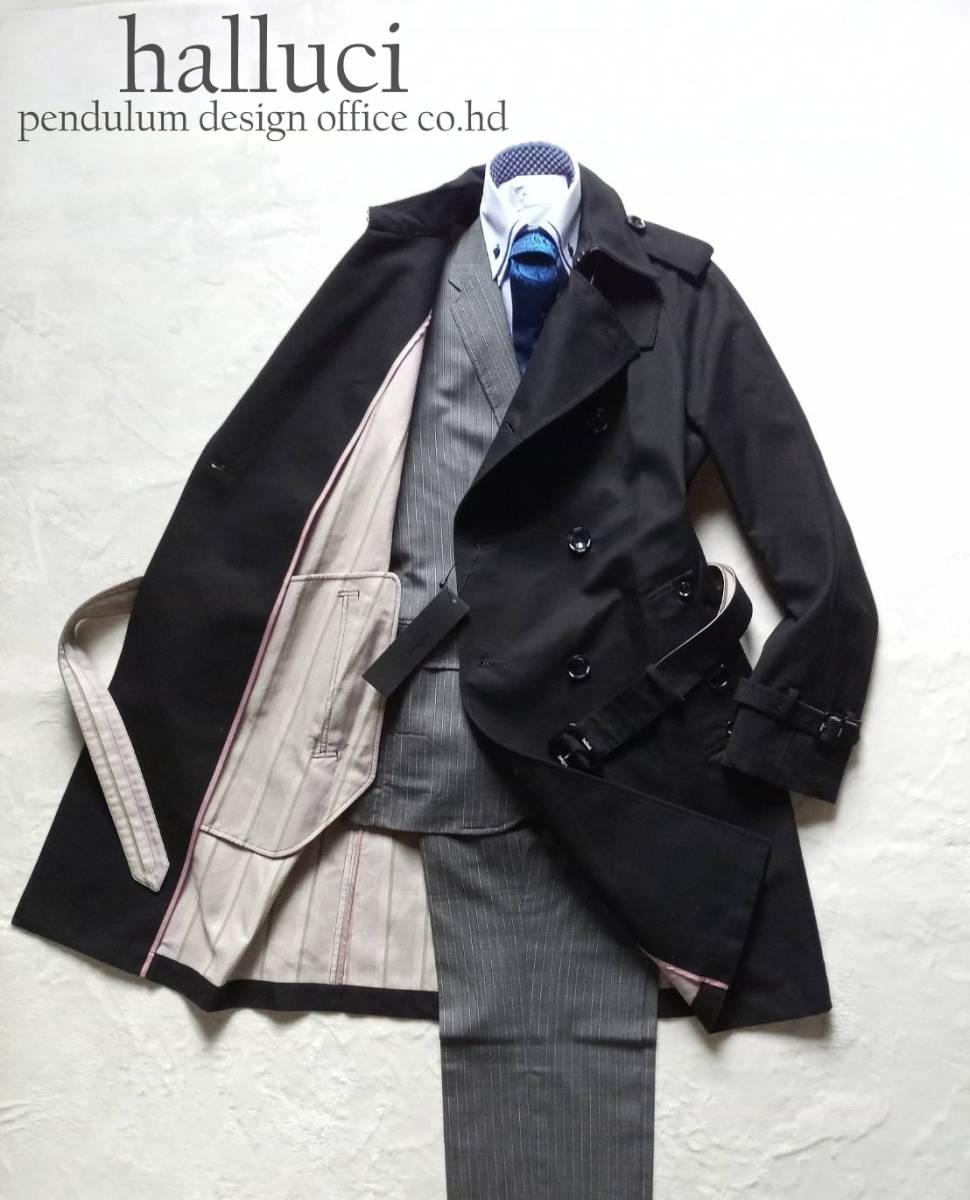 ハルシ トレンチコート タグ付き Halluci メンズ ベルト付き タブカフス バックル 極 高密度ギャバ アウター ブラック Mサイズ 売買されたオークション情報 Yahooの商品情報をアーカイブ公開 オークファン Aucfan Com