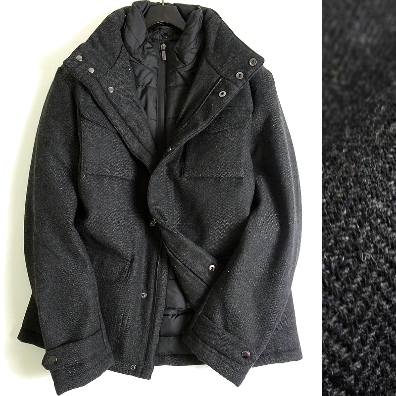 ■HAMAKI-HO ハマキホ 新品 定価5.2万 ウールライク ヘリンボーン織 中綿入りジャケット パデッドブルゾン GBI1374H GR L ▲081▼bus3256d