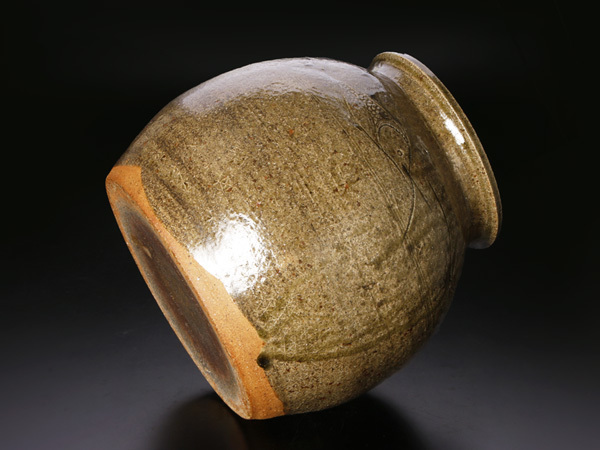 【古美味】十三代中里太郎右衛門造 叩き青唐津魚文壷 茶道具 保証品 ZIx7_3