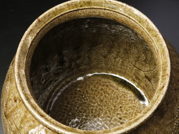 【古美味】十三代中里太郎右衛門造 叩き青唐津魚文壷 茶道具 保証品 ZIx7_7