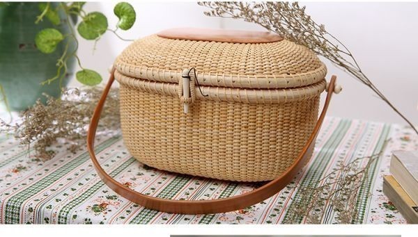 職人手作り 竹編細工籠 多機能 ピクニック 籐製 ナチュラルな  