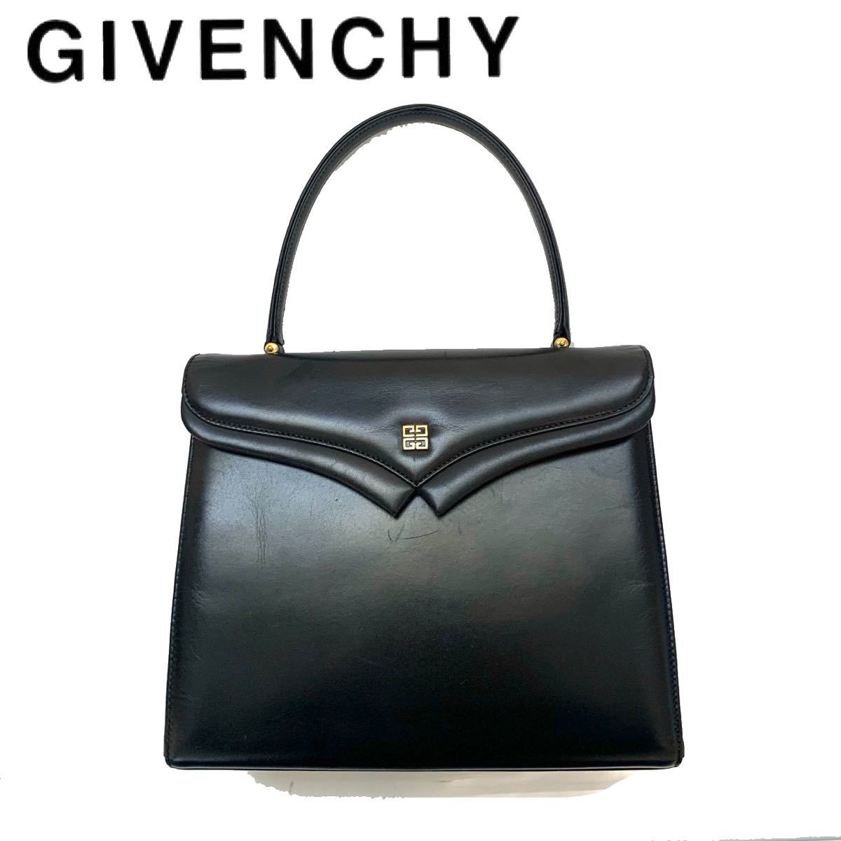 【送料無料】Givenchy ジバンシー　ハンドバッグ　本革　レザー　レディース　ブラック　箱型　黒　ロゴ　ヴィンテージ