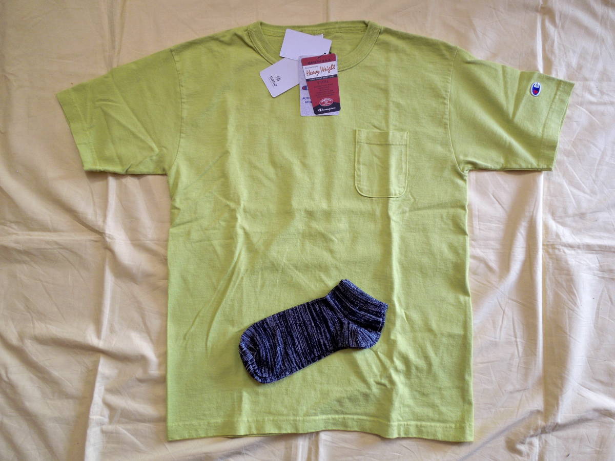 【SALE，送料無料】 5000円 アメリカ製 Champion チャンピオン Tシャツ T1011 M ポケット USA ライムグリーン ヘヴィーウエイト ソックス(半袖Tシャツ)｜売買されたオークション情報、yahooの商品情報をアーカイブ公開 - 男性用