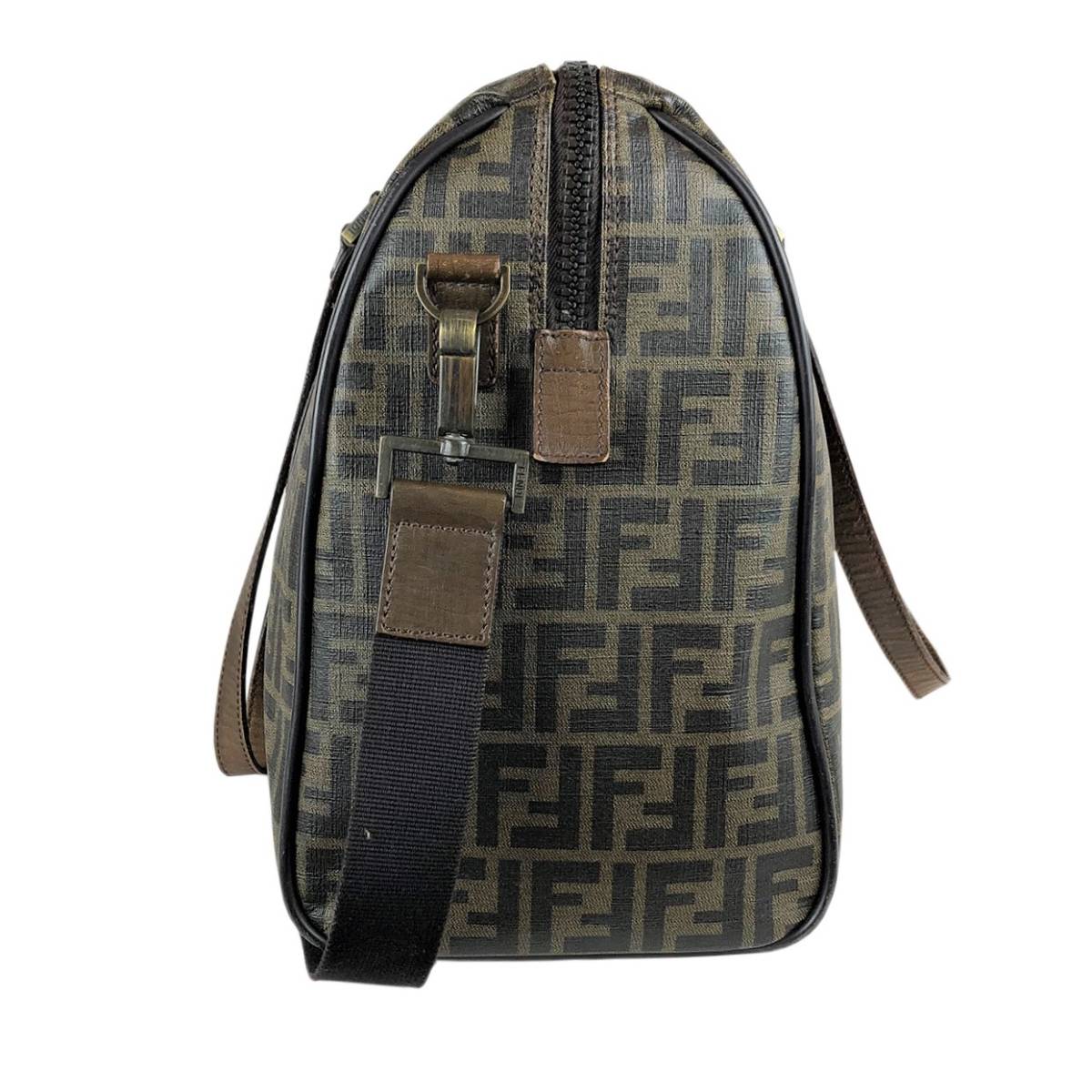 FENDI フェンディ ボストンバッグ ズッカ柄 ブラウン 総柄 PVC レザー 