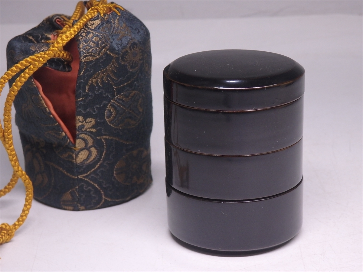 香川県三木町 香川漆器丸三段重箱 総独楽塗 9寸(27cm) -蒔絵(香合)の