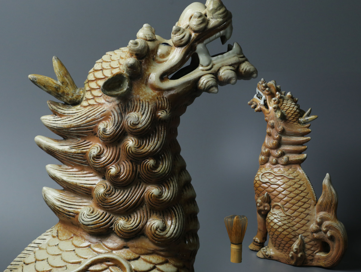 昊】伝承時代本歌献上品 天を仰ぐ麒麟神像 特大49㎝ 細密