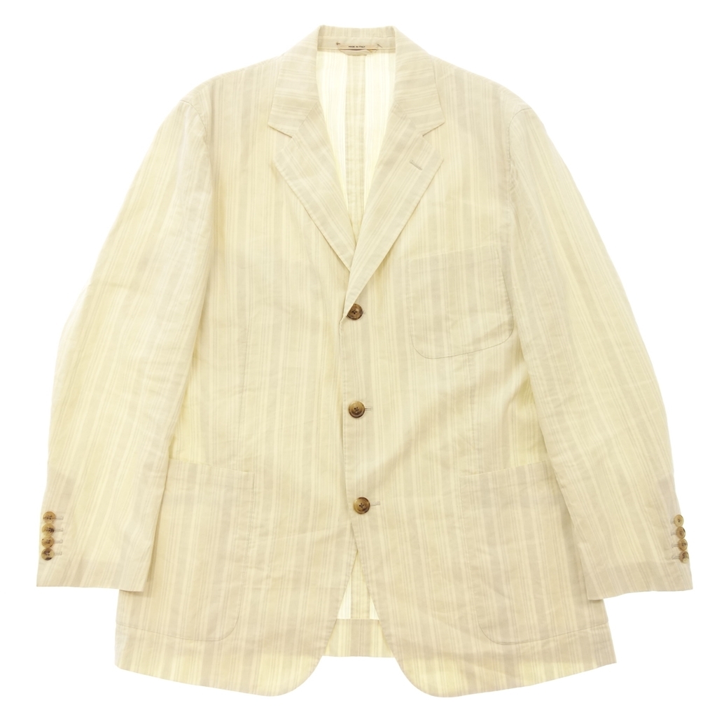 中古◇HERMES エルメス リネン混 コットン 3B ジャケット ストライプ 