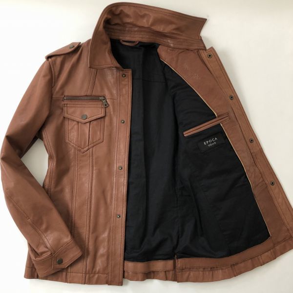【最高級な大人の本革】EPOCA UOMO/エポカ ウォモ　ライダースジャケット　レザージャケット　シングル　46　ブラウン　牛革　春秋　263