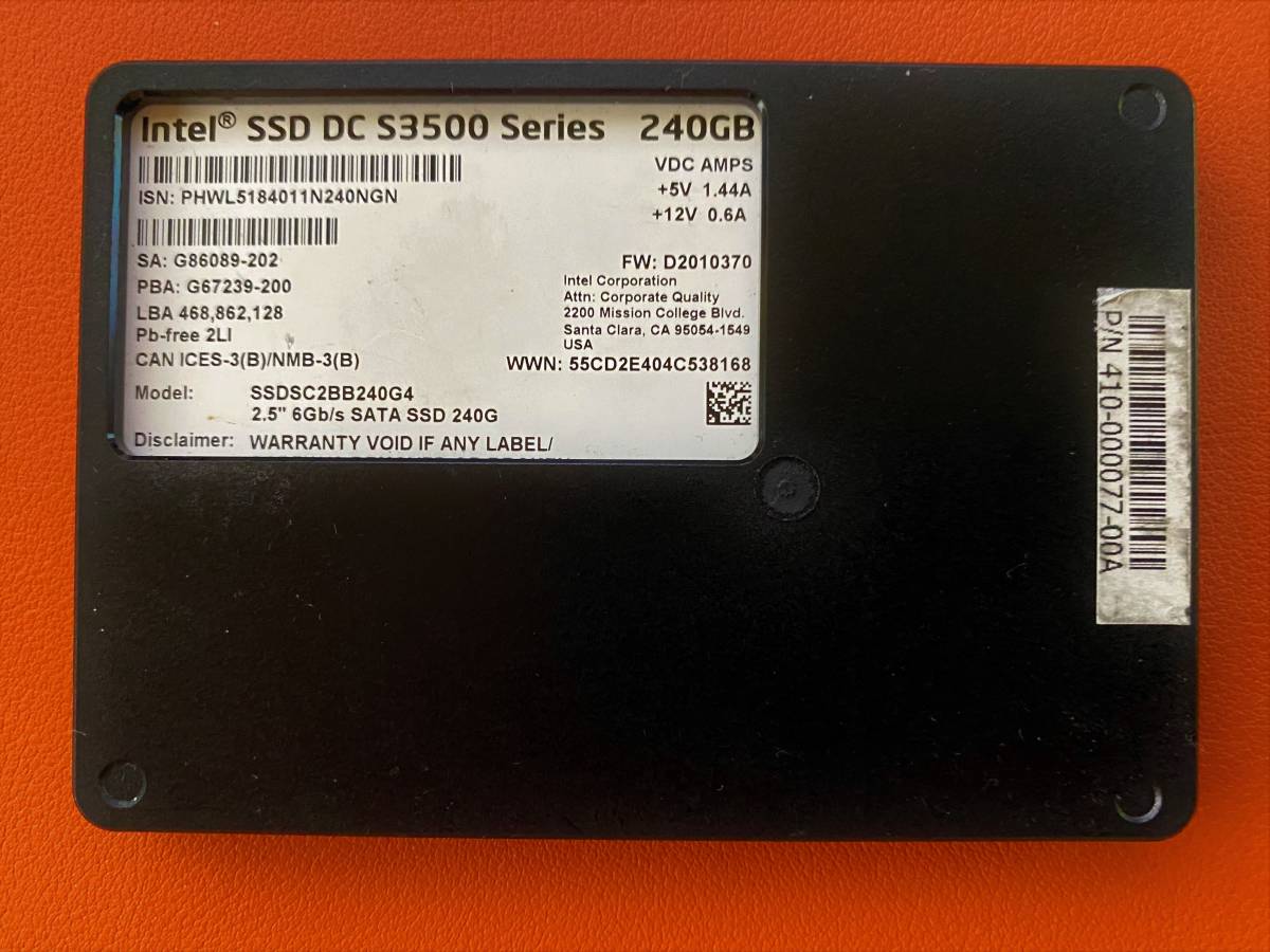 Intel SSD DC 3500 Series 240GB 使用時間 67時間