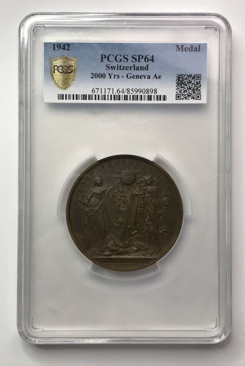 ○スイス銅メダル 1942年POST TENEBRAS LUX（暗闇の後の光）コイン