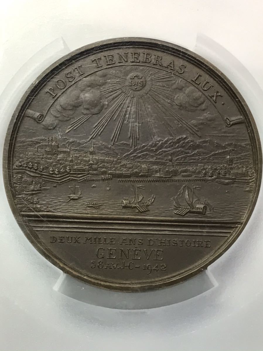 ○スイス銅メダル 1942年POST TENEBRAS LUX（暗闇の後の光）コイン