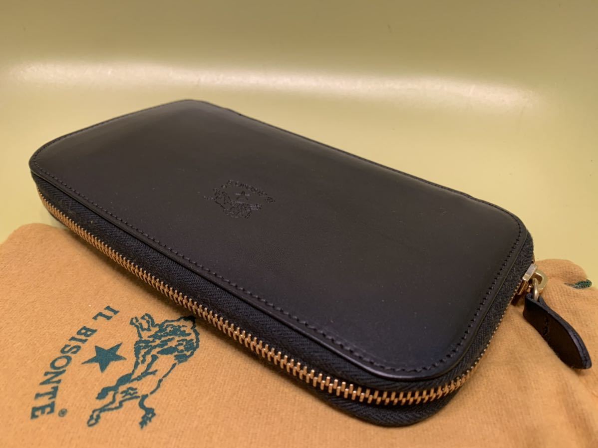 激レア✨IL BISONTE 長財布　縦ロゴ　シボ革 ラウンドジップ　黒　レザー ラウンドジップ イルビゾンテ 長財布 ファスナー 激レア IL BISONTE 長