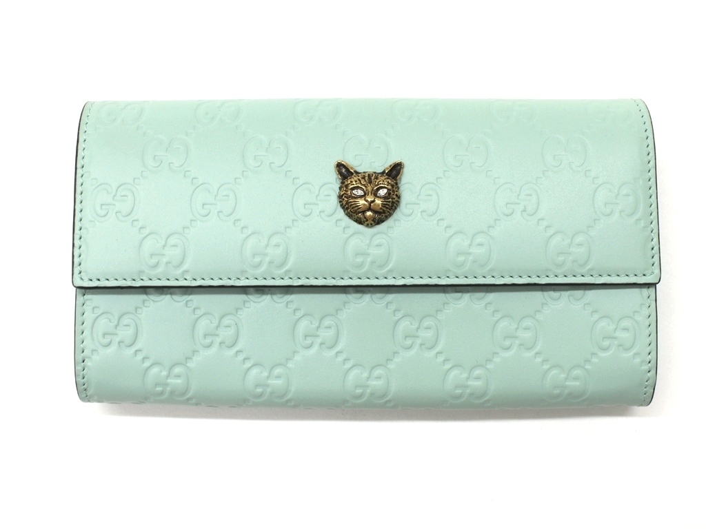 12万新品◇GUCCI グッチ クリスタルアイキャットヘッドGG長財布ミント 