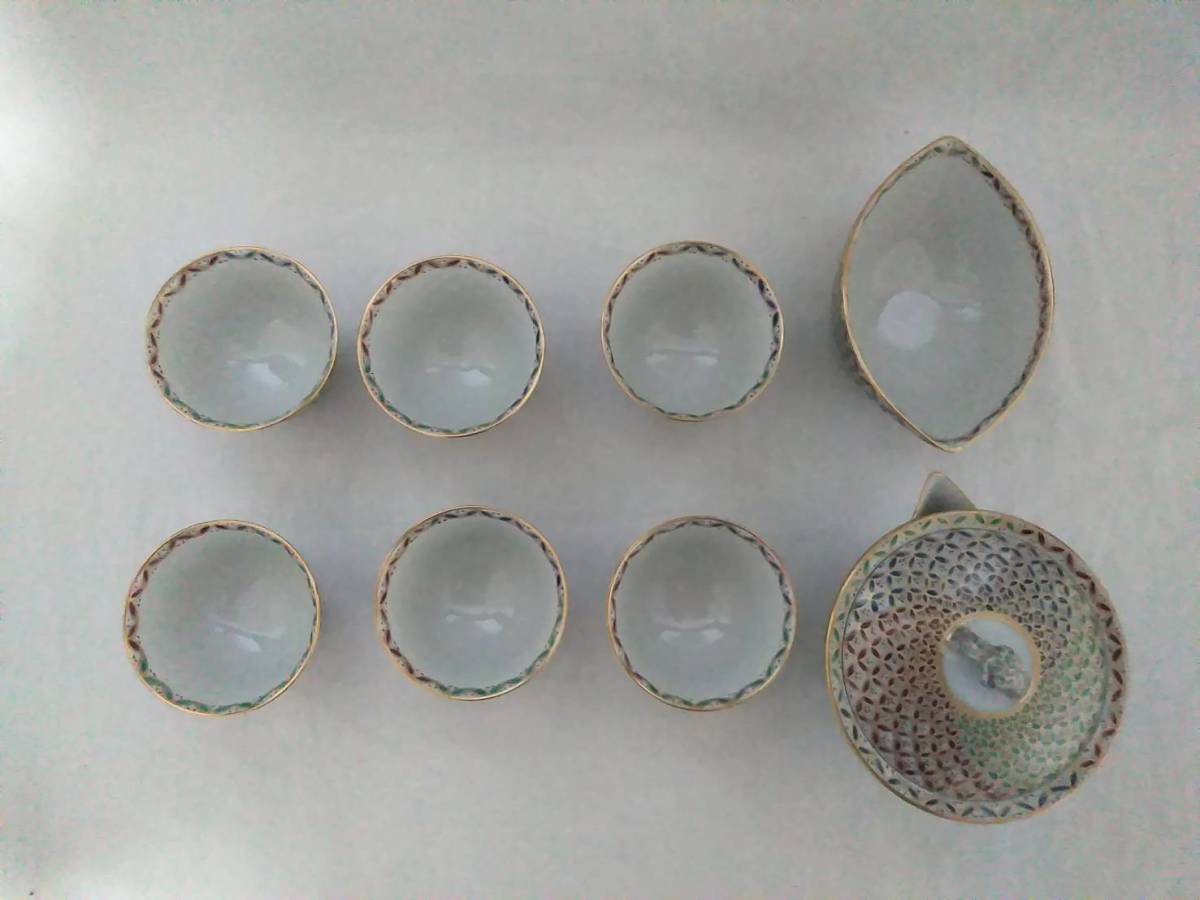平安　清水焼　清川吉兆作　紫雲錦　宝瓶・湯冷し・煎茶椀5客 箱入り 煎茶道具 平安 清水焼 清川吉兆作 紫雲錦 宝瓶・湯冷し・煎茶椀5客 箱入り 煎茶