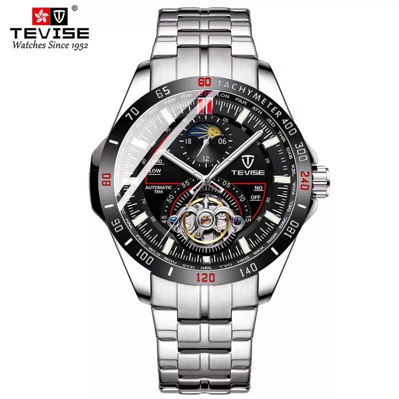 新品★送料無料 メンズ腕時計 44mm 機械式 自動巻 トゥールビヨン ムーンフェイズ表示 紳士 カジュアル 夜光 防水 R4025_6