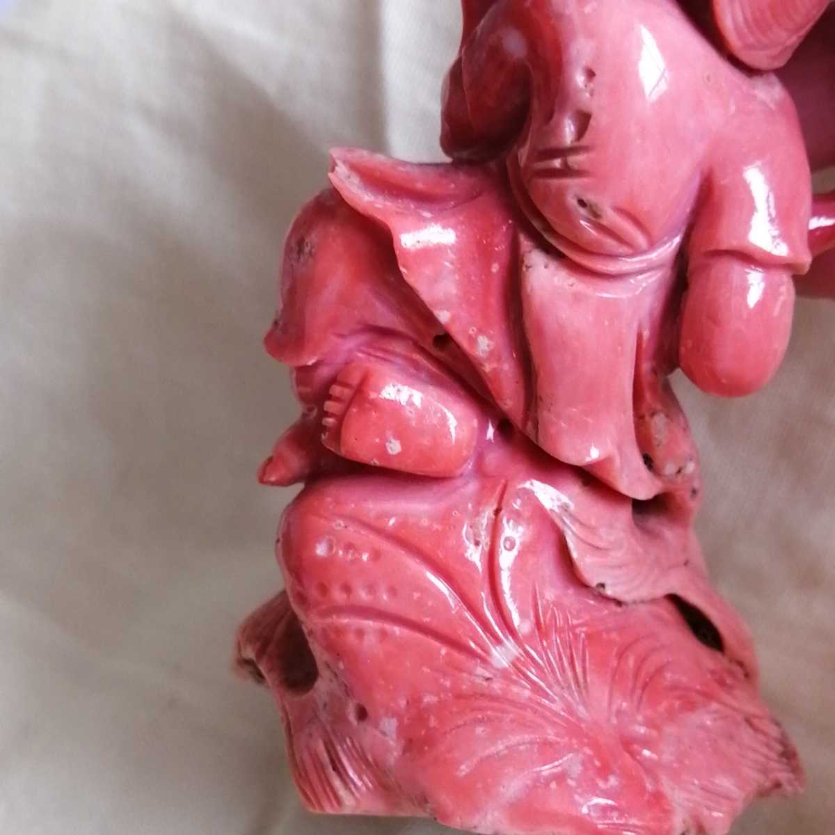 D*e様 天然珊瑚　天女　珊瑚置物　本珊瑚　珊瑚彫刻　宝石珊瑚　古美術　置物　重 珊瑚彫刻 置物 本珊瑚 赤珊瑚 桃珊瑚 七福神 恵比寿様 宝石珊瑚 重さ