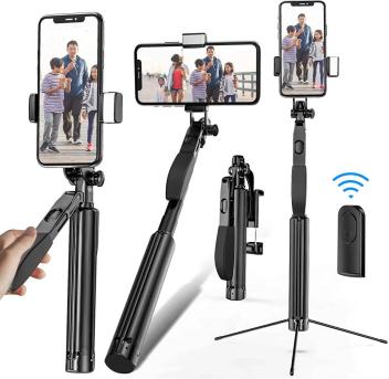 スマホジンバル 【アップグレード版】手ブレ防止ハンドル付 自撮り棒Vlog作り 自撮り用 7段階伸縮 110cmまで Bluetoothリモコン付_1