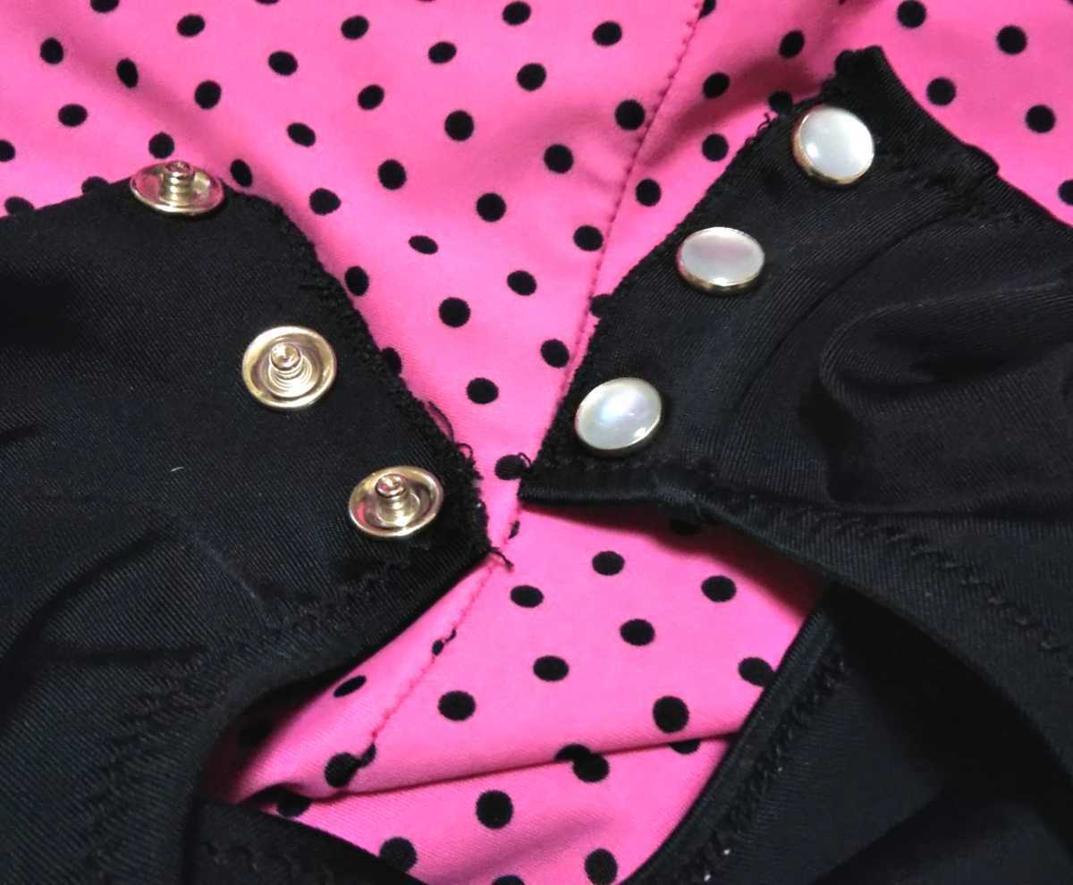 水着 ワンピース 9mぐらい ショッキングピンク 黒の水玉 とてもキュート スカートがとても可愛いい 胸のリボン縛り 長さ調整 股部ホック Mサイズ 売買されたオークション情報 Yahooの商品情報をアーカイブ公開 オークファン Aucfan Com