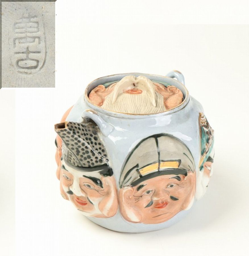 萬古焼 - 時代物萬古焼 色絵七福神文急須 土瓶 細工物 骨董品 急須 三重