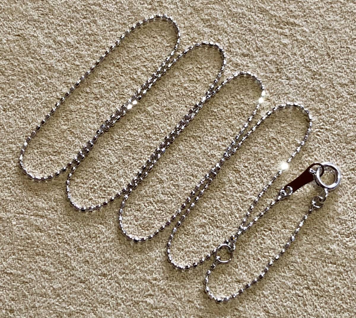 美品現品★10金ホワイトゴールドチェーンネックレスK10★カットボールデザインチェーン アジャスター付き 自宅保管未使用品◎K10WG刻印有