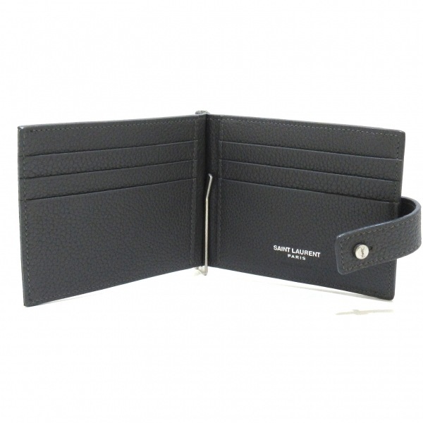 サンローラン ダークグレー レザー マネークリップ