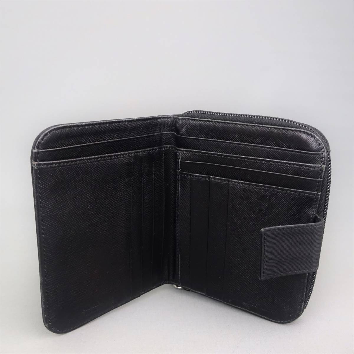 本物良品□プラダ□ブラックナイロン/レザー□コンパクト ウォレット