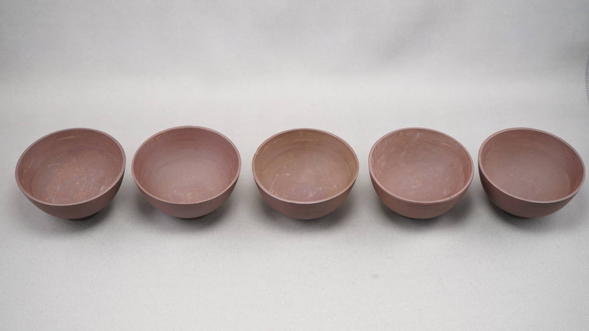 0423-10 唐物 朱泥 急須 茶碗 五客 在銘 煎茶道具 中国古美術 古玩