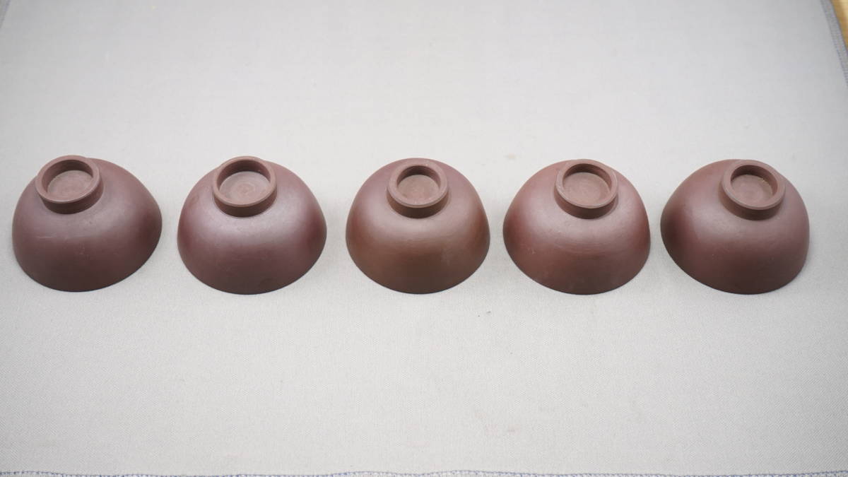 0423-10 唐物 朱泥 急須 茶碗 五客 在銘 煎茶道具 中国古美術 古玩