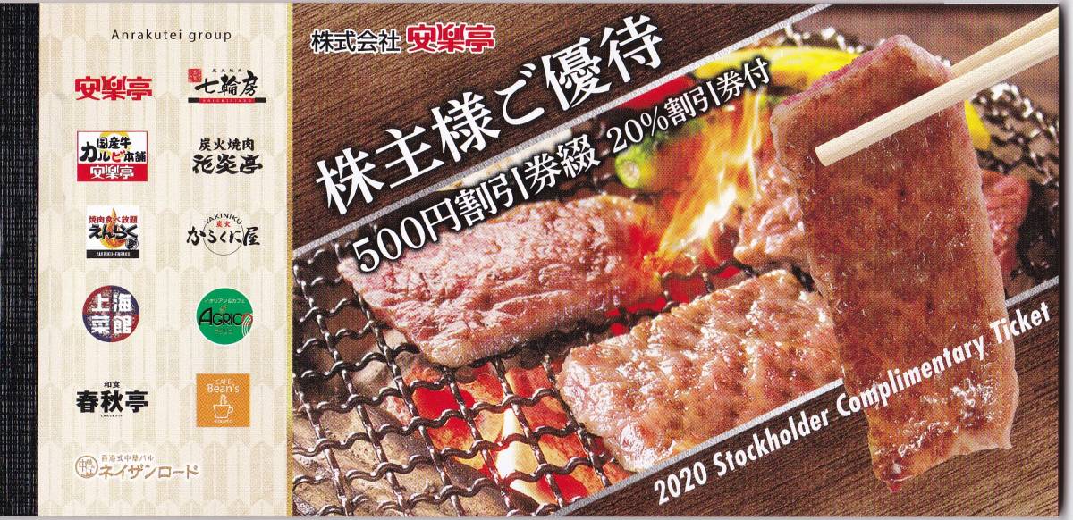 ネコポス無料 安楽亭 株主優待券 13000円分 20%割引券6枚付き( ネコポス無料 安楽亭 株主優待券 13000円分 20%割引券6枚付き(