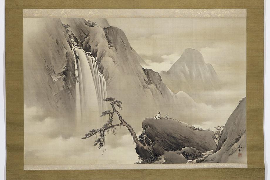 真作】掛軸「山元春挙 高士観瀑図 三尺五寸大幅 若年作 佳品」日本画家