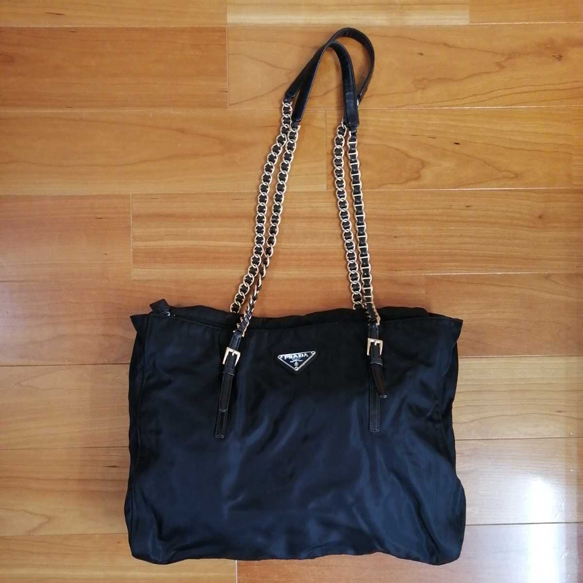 PRADA☆プラダ☆チェーントートバッグ☆肩掛け☆ナイロン☆ブラック 