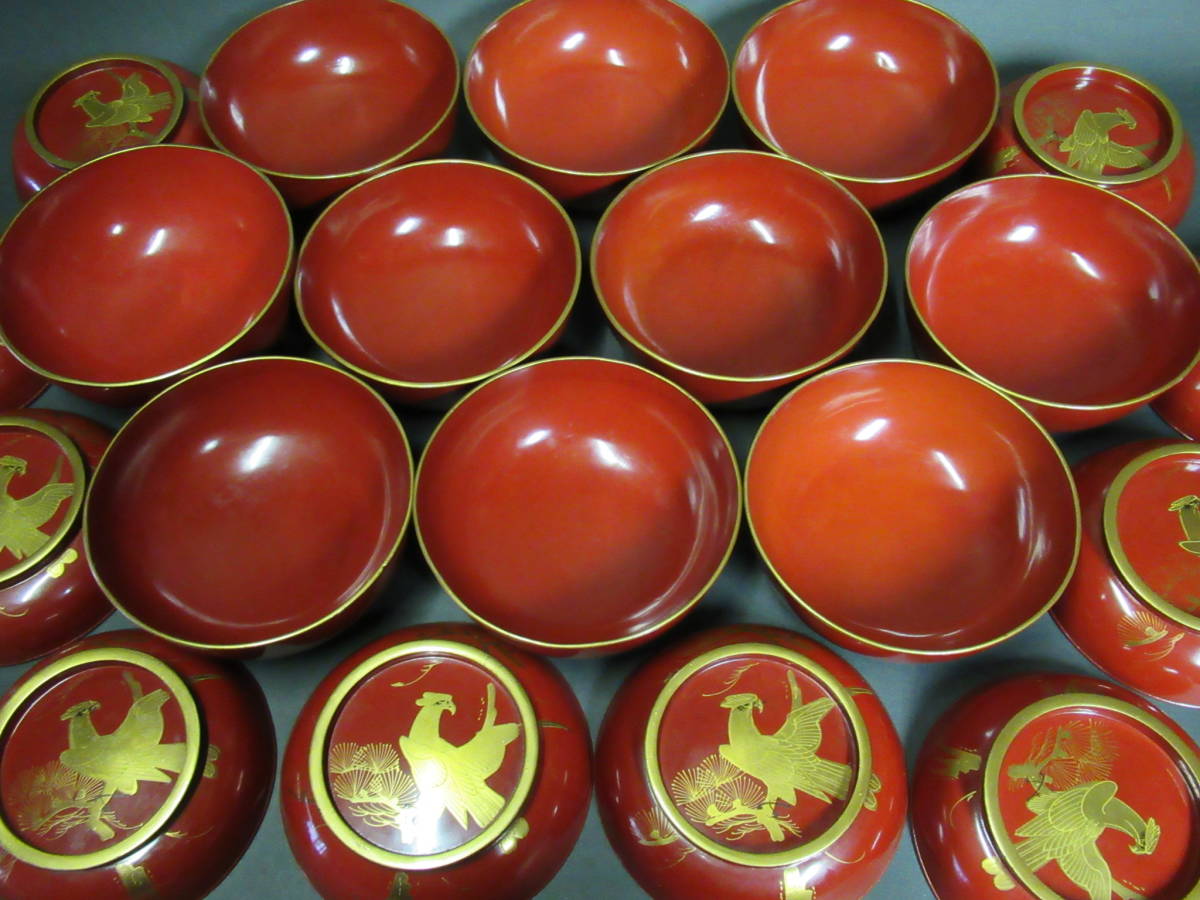 広吉堂】輪島塗 菓子椀 吸物椀 蒔絵 鷹 鷲 漆器 木製 時代物 美品 10