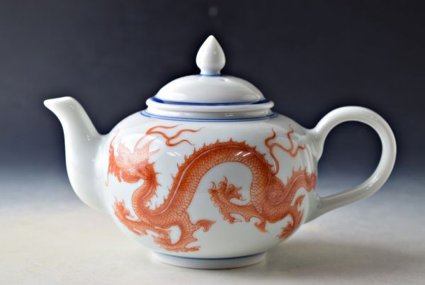 A912 在銘 色絵 龍紋 茶壷 急須 茶道具 台湾 蔡曉芳 暁芳窯 蔡暁