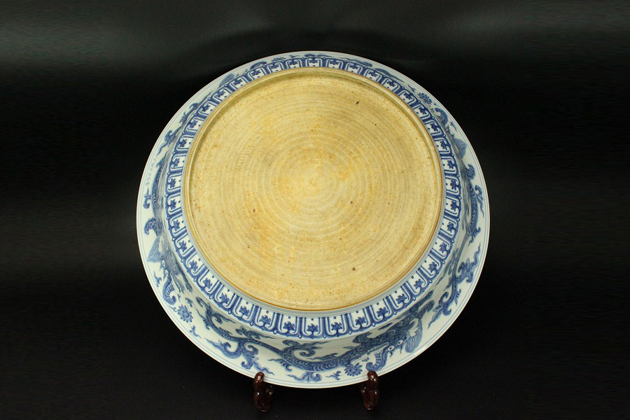 銀閣】中国美術 青花 龍紋 盤 φ62.5cm 旧家蔵出(AZ453) 龍泉窯 官窯