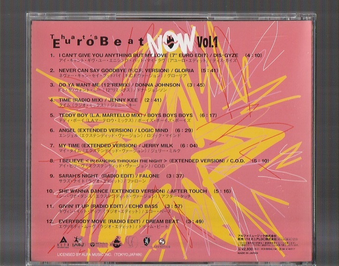 廃盤 THAT'S EUROBEAT NOW ザッツ・ユーロビート・ナウ Vol.1 ALCE
