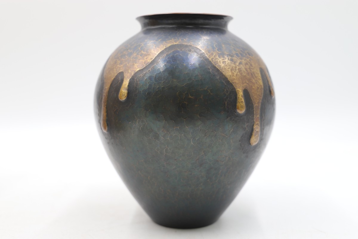 玉川堂 甕垂銅製花瓶 鎚起銅器 共箱 (C1638) 「玉川堂 花瓶」の
