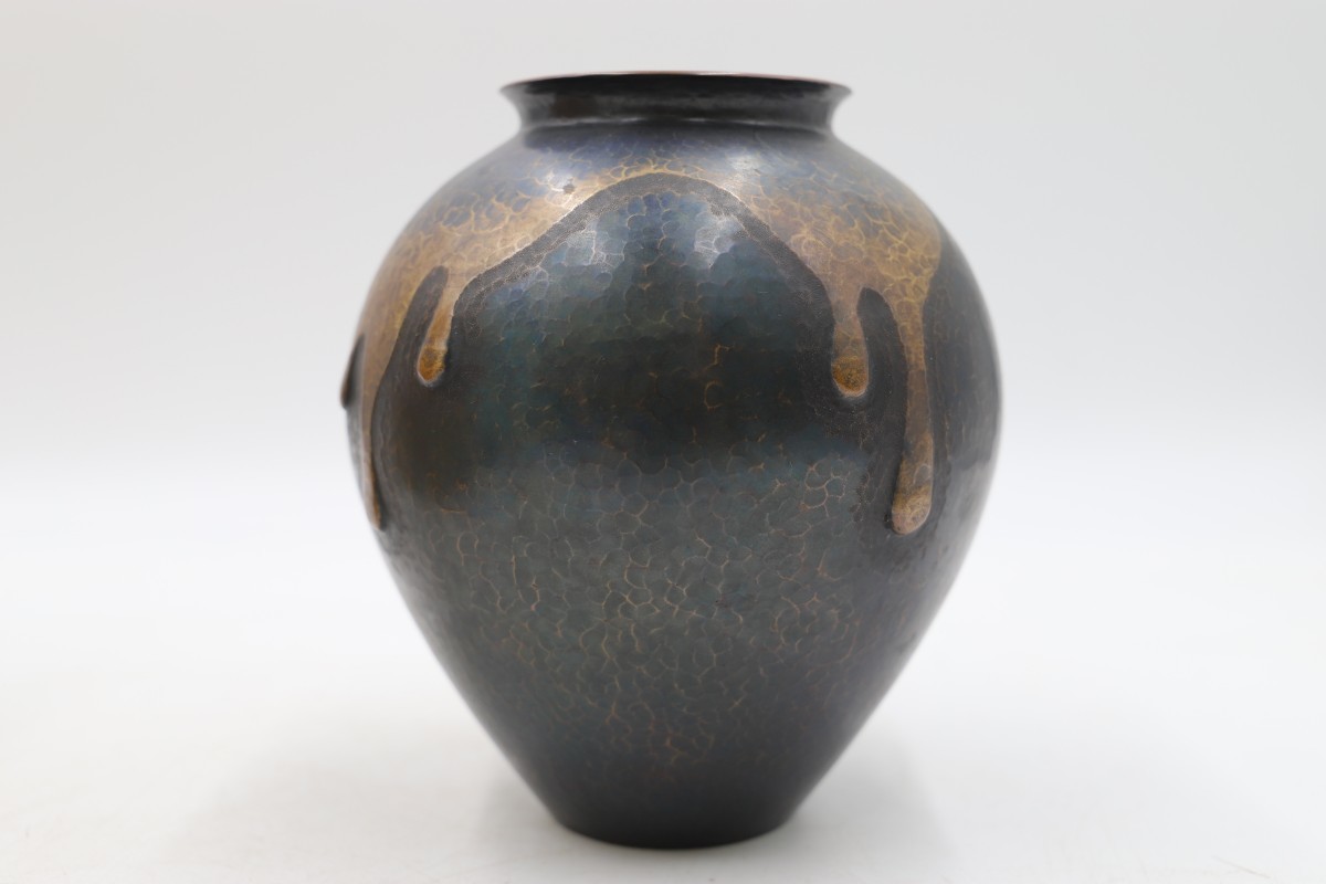 玉川堂 甕垂銅製花瓶 鎚起銅器 共箱 (C1638) 「玉川堂 花瓶」の