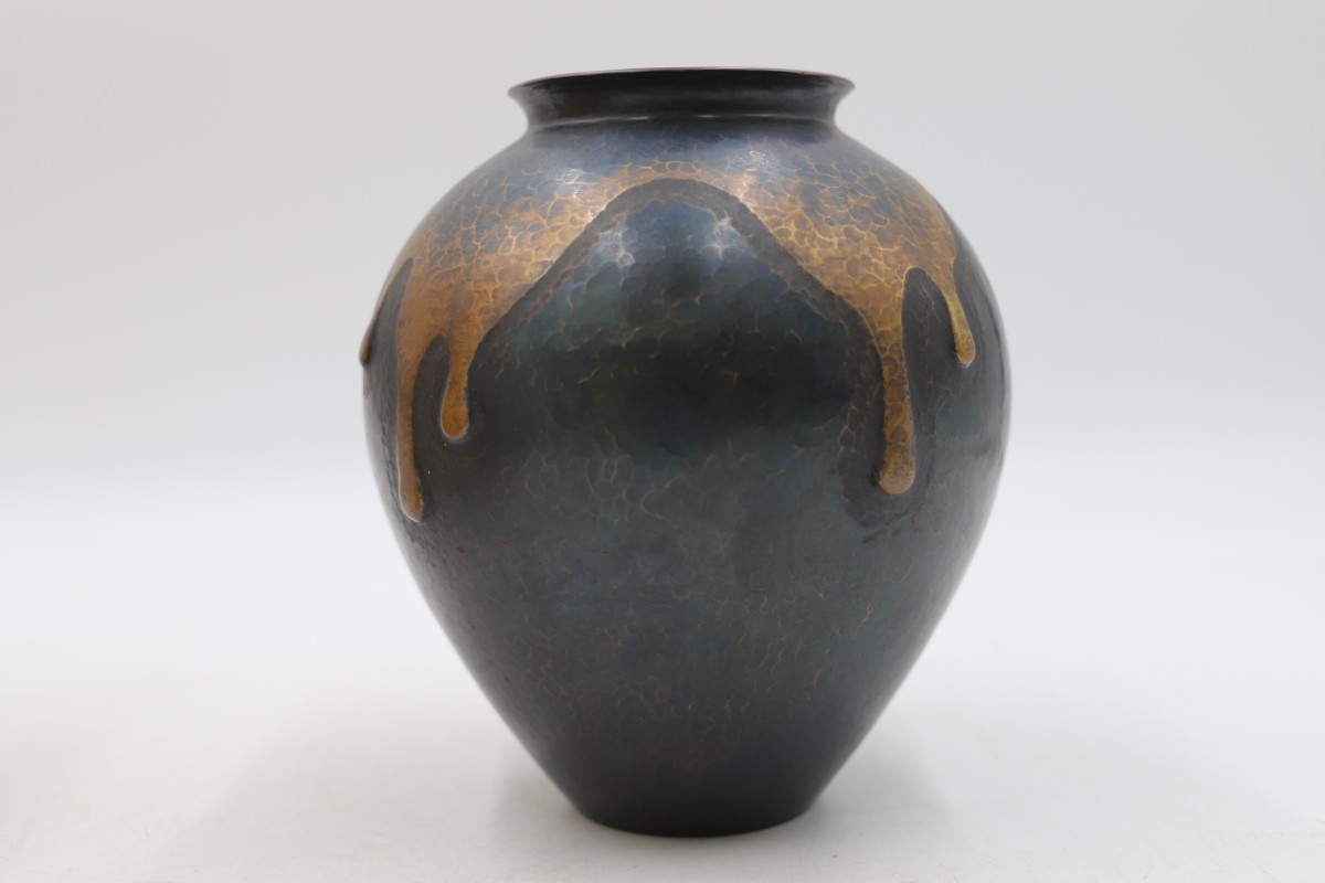 玉川堂 甕垂銅製花瓶 鎚起銅器 共箱 (C1638) 「玉川堂 花瓶」の